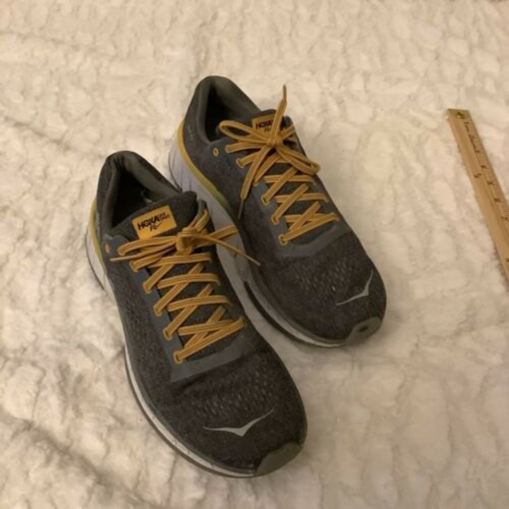Hoka One One Mens Cavu Grey Yellow Running Shoes Lace Up Size 10 📦D